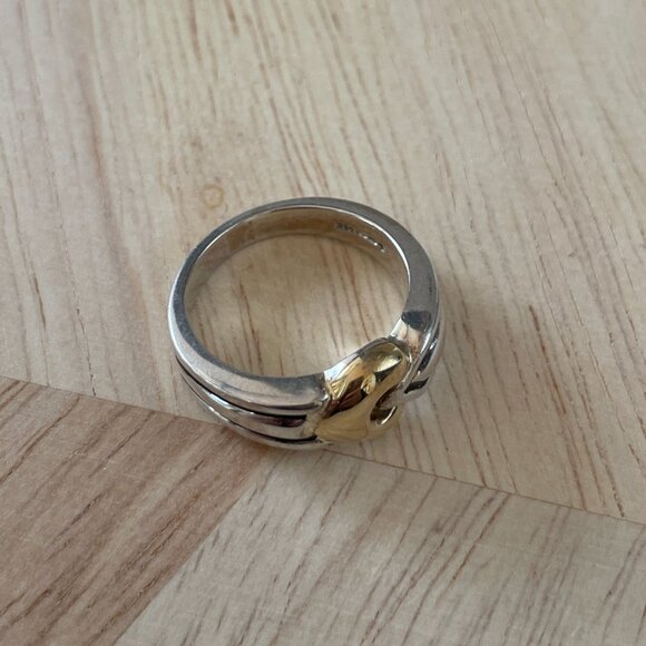 Vintage Sterling Silver Ring with 14K Gold Plated Face - Picture 4 of 7